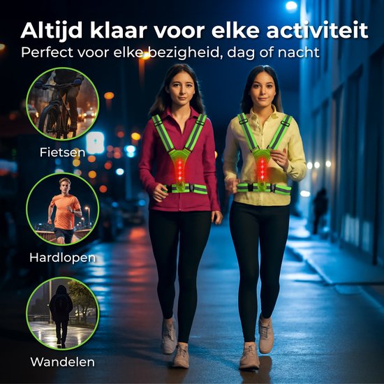 Nuvance Running Vest with Lighting - Gilet de course à pied réfléchissant - Réflexion à 360 degrés - Gilet de course à pied ajustable - LED - Vert