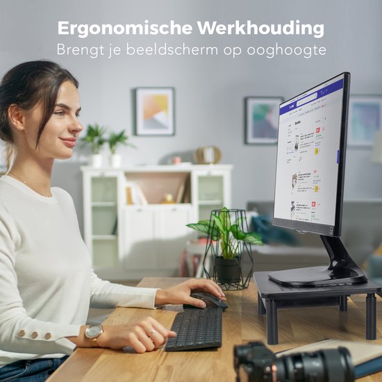 Auronic Monitor Stand - Rehausseur de moniteur - Rehausseur d'écran - Réglable - 37 x 23,5 x 10 cm - Métal - Noir