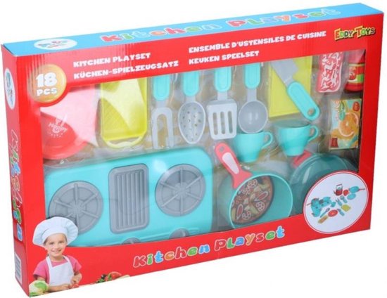 Eddy Toys Toy Kitchen Accessories - Toy Kitchen Set - Ustensiles de cuisine - 18-Piece