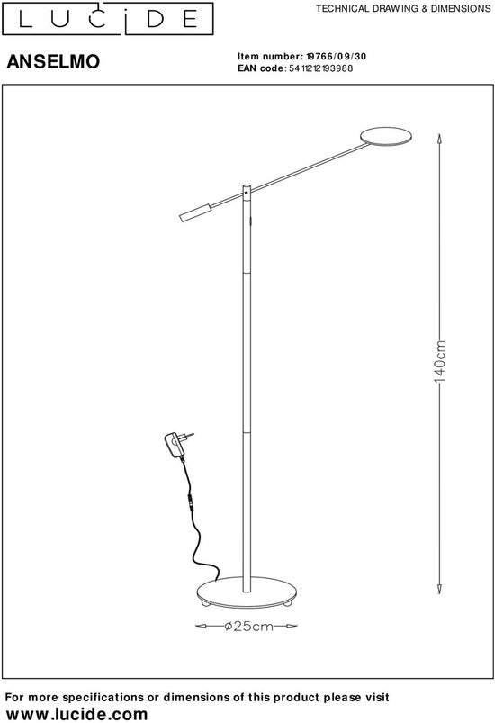 Lucide ANSELMO - Liseuse - Ø 25 cm - LED dimmable - 1x9W 3000K - Noir