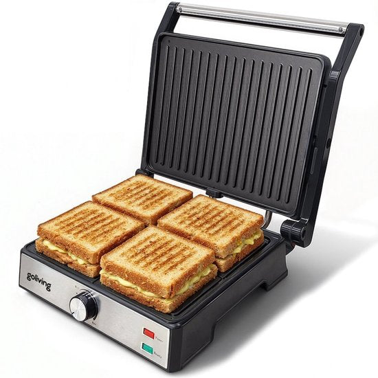 Goliving Toasti Machine XL - Gril à contact - Fer à Toasti - 29 x 23 cm - Gril à panini - Compact - Température réglable - Noir