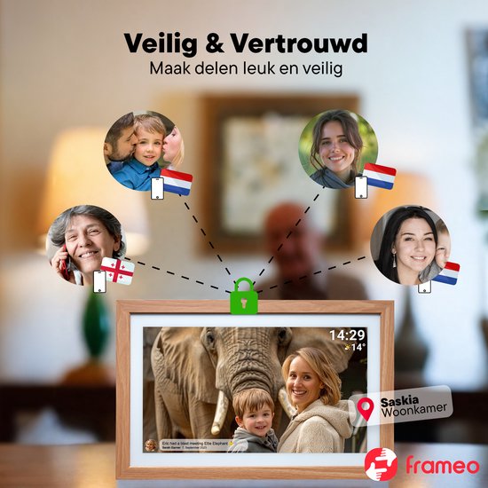 Cadre photo numérique Denver 21,5 pouces - XXL - Bois - Full HD - Frameo App - Cadre photo - WiFi - 32GB - IPS Touchscreen - PFF2162LW