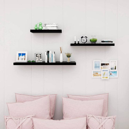 WOLTU Wall Shelf Black High Gloss - 25 x 22.9 x 3.8 cm - Etagère flottante en MDF avec fixation cachée