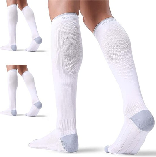 Travelhawk Compression Socks White - 3 Pieces - Running Socks - Premium Compression Socks - Running Socks - Moisture-wicking - Ski Socks - Prevent Injuries & Muscle Soreness - L/XL