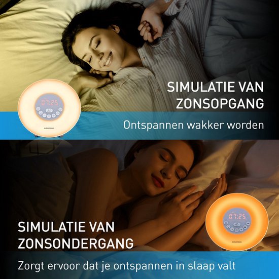 Réveil lumineux - Grundig - avec radio FM - Réveil lumière avec simulation lever de soleil - Réveil Numérique - 10 sons naturels