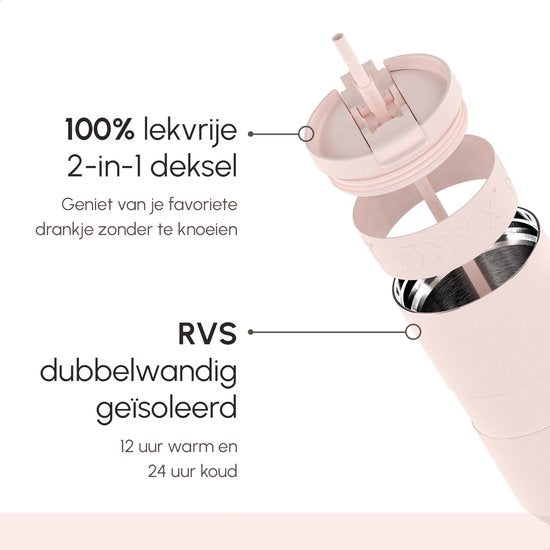 ONYX Bouteille à boire avec paille 1,2 litre - Bouteille d'eau pour enfants et adultes - Tasse thermos - Tasse de voyage - Boire pour la motivation - Tasse à boire pour l'école - Rose