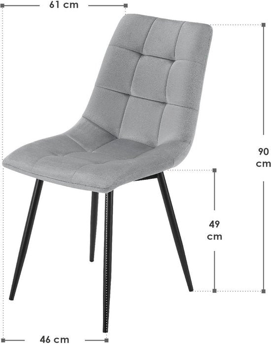 Chaises de salle à manger en acier Blanca - Lot de 2 - Gris clair - Velours