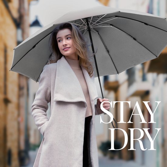 Parapluie tempête Nohrd - Gris - Parapluie pliable - Résistant à la tempête 108 km/h - Parapluies tempête - Pliage et dépliage automatique - Réfléchissant - Parapluies - Housse de protection incluse