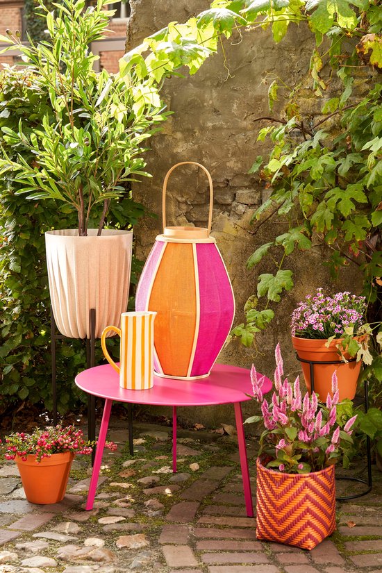 Mica Decorations Lanterne Roger - H45 x Ø32 cm - Jute - Fuchsia, Orange