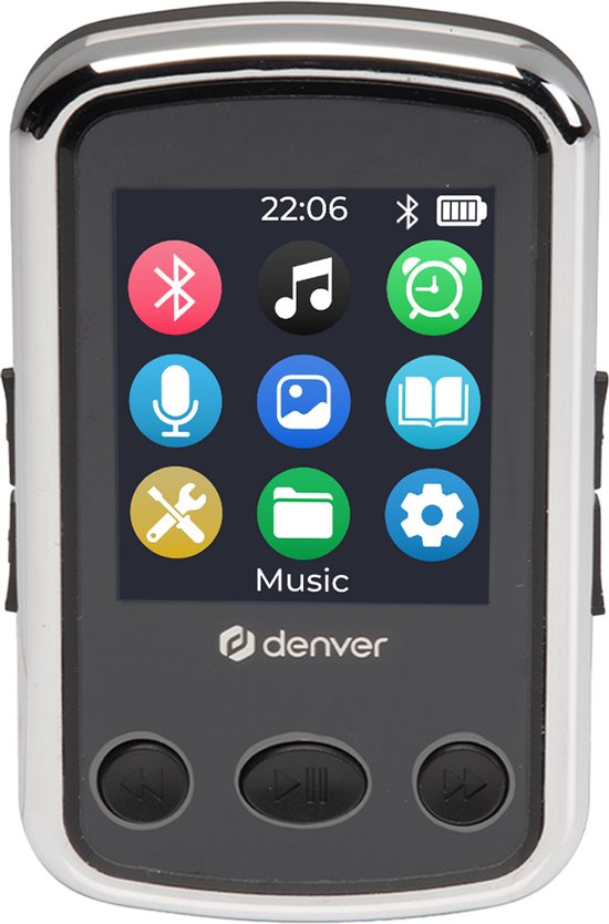 Lecteur MP3 Denver avec oreillettes - extensible jusqu'à 128 Go - Mode Shuffle/Repeat - Enfants et adultes - Clip de fixation - AUX - MPS320B - Noir