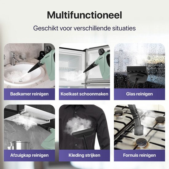 Nettoyeur vapeur portatif - Luman - 1050W - Réservoir 450 ml - Pression 0,26 à 0,32 MPa - Fonction vapeur continue - 16 accessoires - Vert