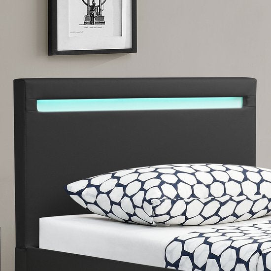 Lit rembourré Verona - 90 x 200 cm - Noir - Eclairage LED