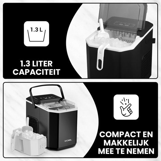 Kicinn Machine à glaçons - Machine à glaçons - Machine à glaçons - Cuillère à glaçons - 12kg/24h - Fonction auto-nettoyante - Noir