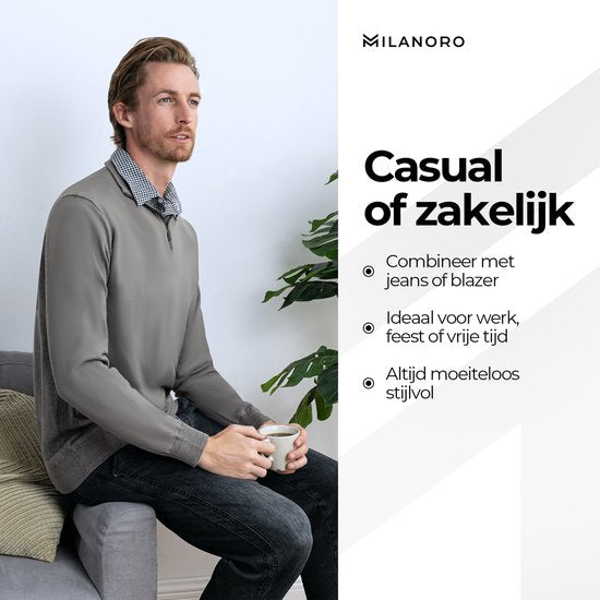Milanoro - Pull homme à col chemise - Gris foncé - S