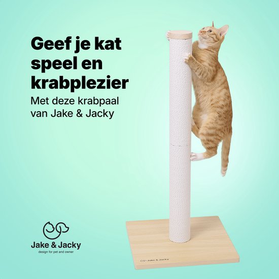 Jake and Jacky Scratching Post Wood - Griffoir en bois pour chats - avec corde en papier - Meuble à griffer - 80 cm