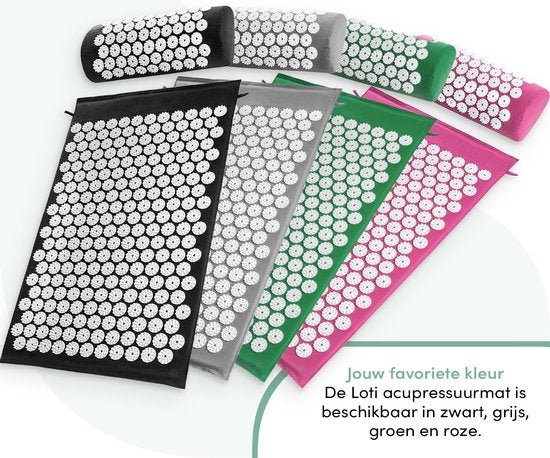 Loti Nail Mat avec Nail Pillow - Gris/Blanc - Tapis d'acupression - Lit d'acupuncture - Coussin d'acupuncture - Massage Shakti - Sac de transport inclus