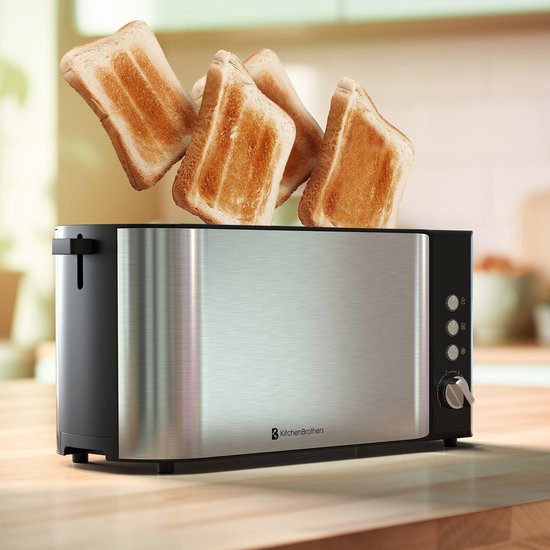 Grille pain - KitchenBrothers - Toaster - 6 niveaux de chaleur - 1520W - inox/noir