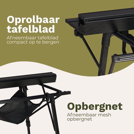 TRVLMORE Table de camping réglable - 90x52x71cm - Table pliante avec structure en aluminium - Légère - Table de camping - Table pliante - Noire