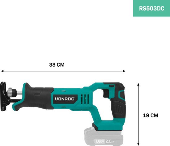 VONROC Accu Recipro saw 20V - Incl. 3 lames de scie - Excl. batterie et chargeur rapide