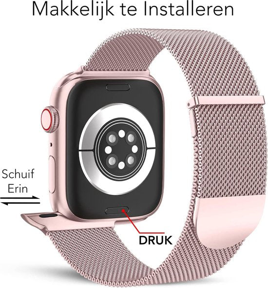Podec Smartwatch Bracelet magnétique en acier inoxydable rose - Convient à l'Apple Watch - Bracelet adapté à l'iWatch 38 / 40 / 41 mm - Convient aux séries 1/2/3/4/5/6/7/SE
