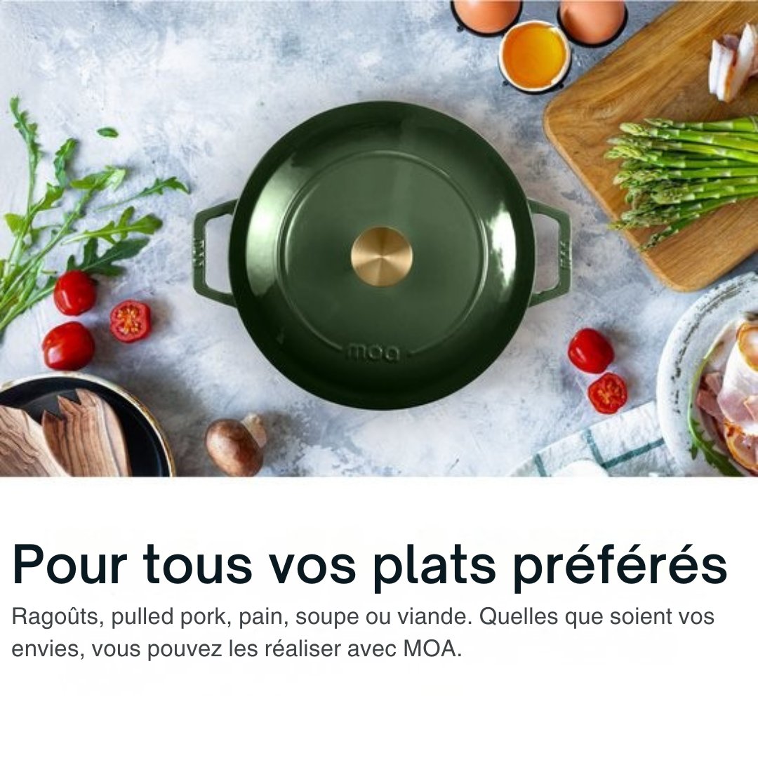 Casserole en fonte MOA - 7,2L - Pour toutes les sources de chaleur y compris l'induction - Avec couvercle - Ø 30cm - Revêtement antiadhésif - Vert