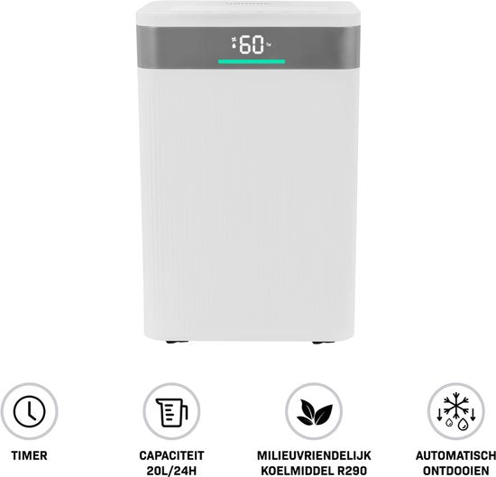 VONROC Déshumidificateur - 20L/jour - Réservoir d'eau de 4,5L - Contrôle Wifi & app - Filtre à air HEPA & Carbone
