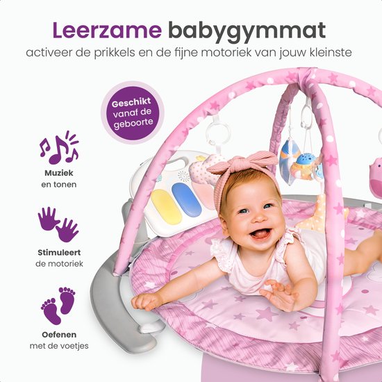 Gofun Babygym - Tapis de jeu pour bébé - Tapis de jeu musical - Cadeau de maternité - Tapis d'activités - Jouets pour bébé - Interactif - Educatif - 105 x 52 cm - Rose