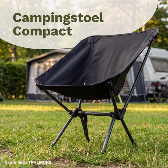 TRVLMORE Chaise de camping - pliable - capacité de charge 100KG - sac de transport inclus - chaise pliante - chaise de pêche - chaise de camping - chaise pliante - noir