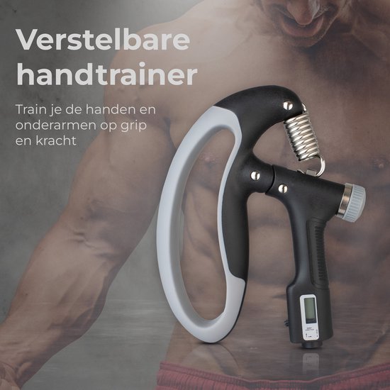 Entraîneur réglable pour les mains - 10 à 100 KG - compteur numérique - entraînement à la pression des mains - doigts / avant-bras - entraînement à la préhension - noir