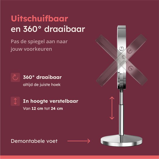Fraay® XL Miroir de maquillage avec éclairage LED - grossissement 10x - Miroir grossissant avec lumière - rechargeable - Miroir de rasage - Miroir de salle de bain - Chrome
