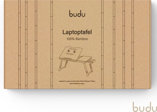 Budu Table pour ordinateur portable - Table de lit - Table de canapé - Table pour ordinateur portable réglable - Table pour ordinateur portable en bois de bambou - Support pour ordinateur portable - Table pour petit déjeuner - Petit déjeuner au lit