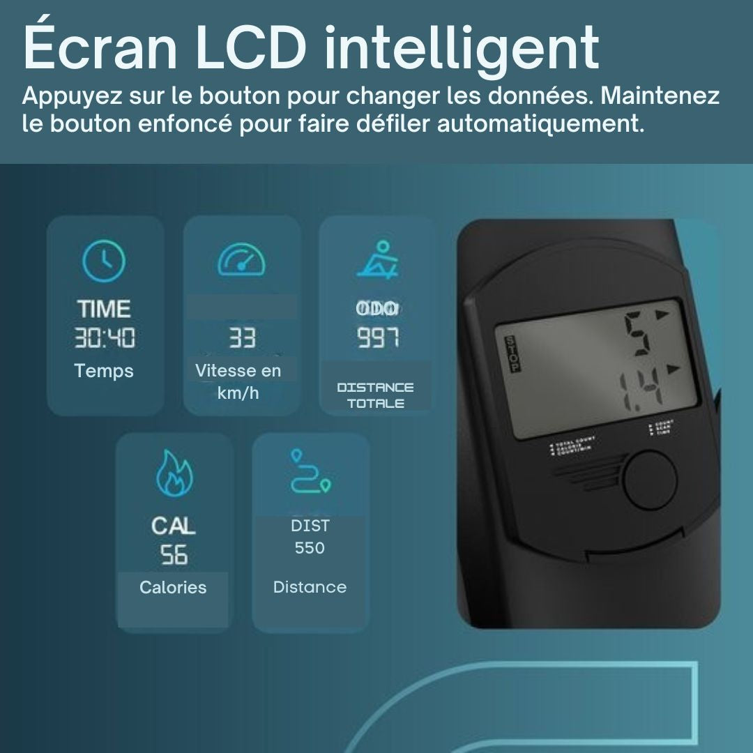 Rameur Flowsense Elvora Lite - pliable - Résistance élastique - Affichage LCD - Silencieux et compact - Pour utilisateurs jusqu'à 200 cm / 115 kg - noir