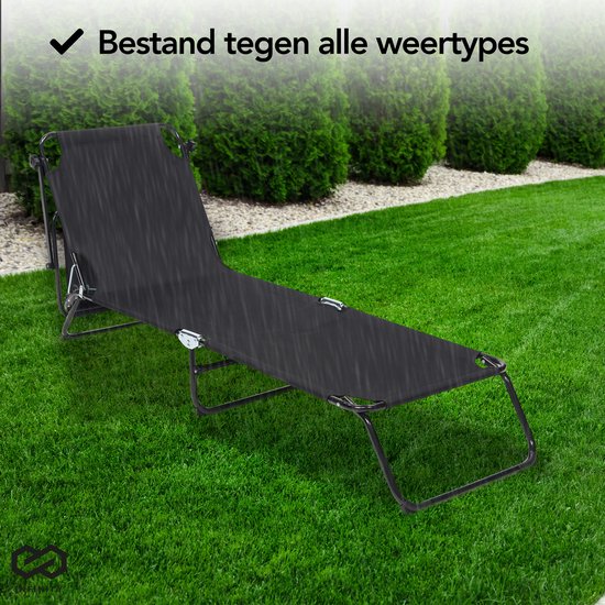 Infinity Goods Ligbed Met Zonnescherm - Opvouwbaar - Set van 2 - Zonnebed - Ligstoel - Verstelbaar - Tuin - Weerbestendig - Zwart