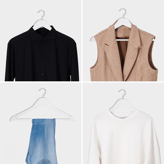 Infinity Goods 30 cintres en bois blanc - Cintre - Règle pour pantalons et encoches - Crochet en métal - Adultes - 30 pièces - Blanc