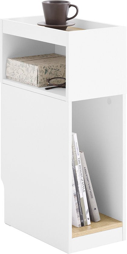 SoBuy Table de nuit étroite avec tiroir et étagère ouverte - 25 x 35 x 60 cm - Design peu encombrant - MDF - Style scandinave - Couleur bois