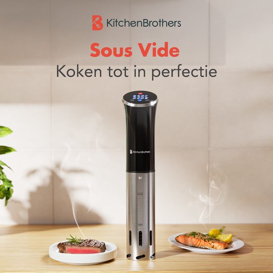 KitchenBrothers Stick Sous Vide - jusqu'à 95°C - Minuteur intégré - Cuiseur de précision - 1200W - Noir/RVS