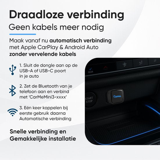 CarMe Ultra Mini 2-in-1 CarPlay Dongle - Wireless CarPlay & Android Auto - USB-A & USB-C - Android Auto Dongle - Noir