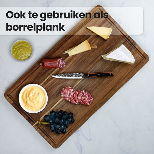 Nimma Planche à découper - Planche à boissons et à tapas - avec bac à jus - pour la cuisine - Bois d'acacia - Marron