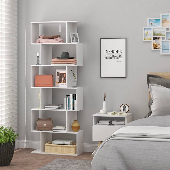 Woltu 6-shelf Bookcase White 60 x 160 x 23.5 cm - Bibliothèque ouverte moderne au design ludique