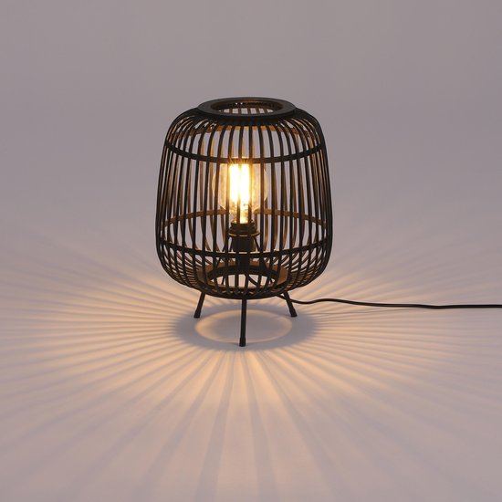 Mica Decorations Lampe à poser Nimes - H37 x Ø29 cm - Bambou - Noir