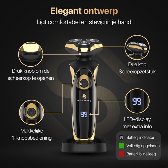Wellshave 4 in 1 Shaver Elite - Rasoir pour hommes - avec tondeuse et pince à nez - Rasoir électrique - Rasage - Tondeuse à barbe