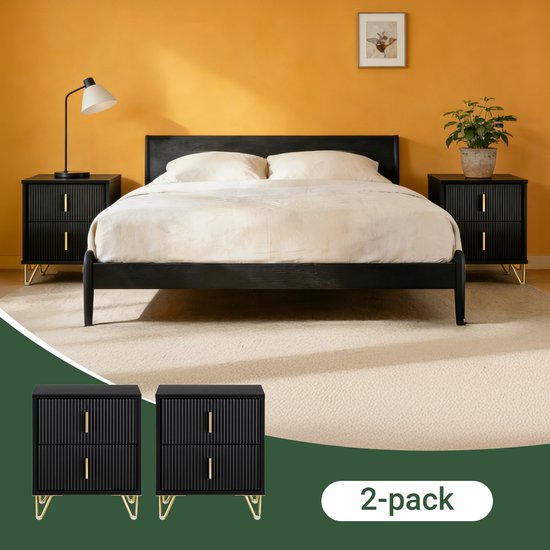 SoBuy Table de nuit 2 pièces avec 2 tiroirs - Table d'appoint - Table d'appoint pour canapé - Table basse - Table de chambre - Table de lit avec 2 tiroirs pour le salon, la chambre, le bureau, Noir, 40x40x47cm, FBT115-SCHx2