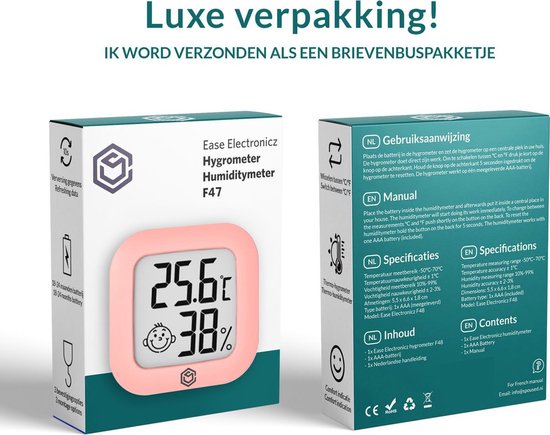 Ease Electronicz Hygromètre - Station météo - Humidimètre - Thermomètre pour l'intérieur - Pile et bande adhésive incluses