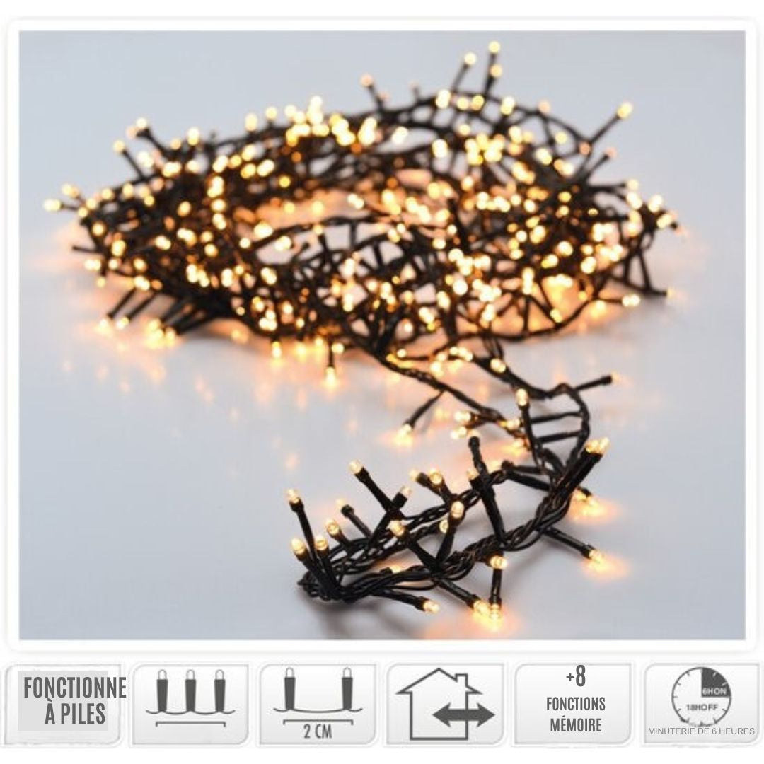 Guirlande - Merkloos - 200 led - 4m - Alimentation par piles - 8 fonctions d'éclairage - Blanc chaud