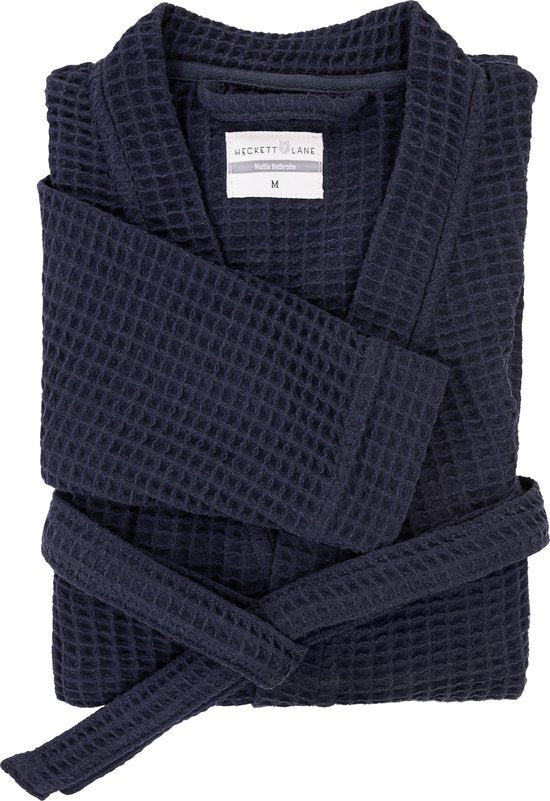 Heckettlane Peignoir gaufré - robe de chambre pour femmes et hommes - XL - Manteau du matin en coton - Convient pour le sauna - Bleu