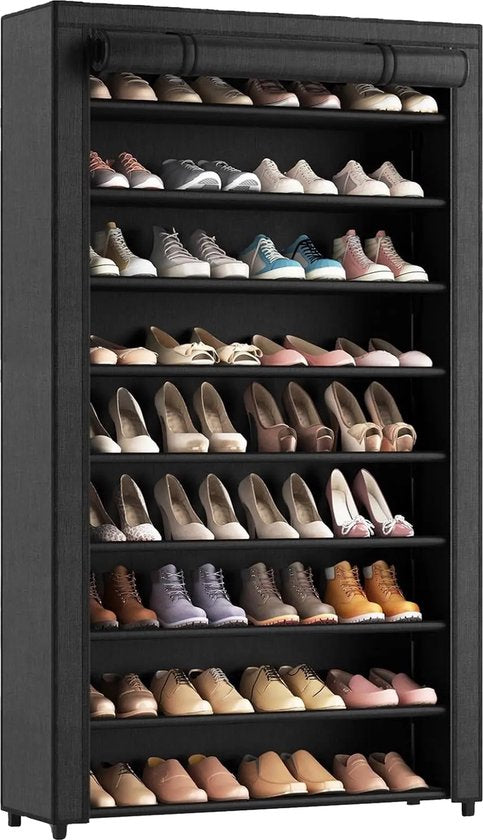 Brixy Shoe Rack XXL - Armoire à chaussures à 9 niveaux - Jusqu'à 54 paires de chaussures - 160x100x28cm - Noir