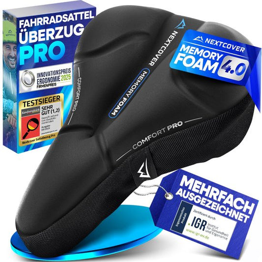 Nextcover housse de selle de vélo avec mousse à mémoire de forme 4.0 et coussin ergonomique en gel - housse de selle universelle et confortable pour vélos de randonnée pour femmes et hommes