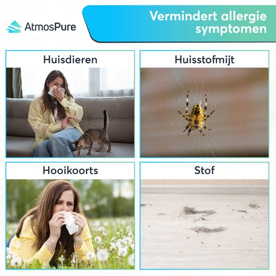 AtmosPure® CleanAir Air Purifier - Purificateur d'air avec filtre HEPA 13 + filtre à charbon remplaçable - CADR 250 m³/h - Noir - Pour 98 m² - Lutte contre les acariens, le rhume des foins, les allergies, -3 modes + mode sommeil silencieux - Capteur de qu