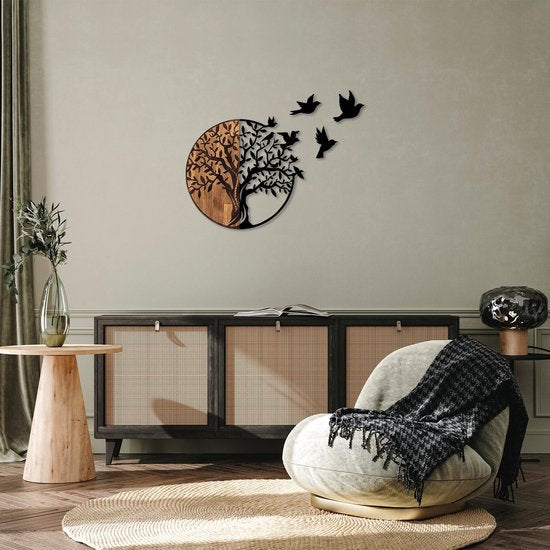 Décoration intérieure - Accessoire mural décoratif en bois noyer noir - Bel accessoire de maison - Dimensions 92x3x71cm