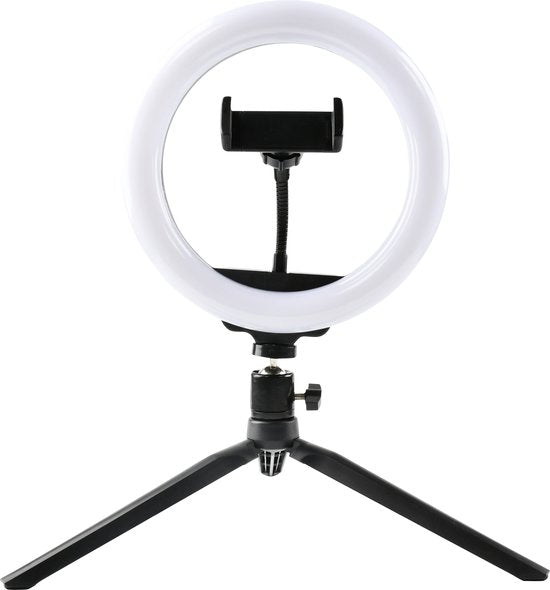 Denver RLS801 Ring Light avec trépied - Lampe à robinet de 8 pouces avec support de téléphone - Ring Light 19cm de haut
